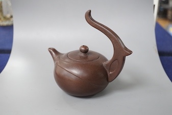 A Yixing teapot and a Japanese pottery figural brush washer 11cm